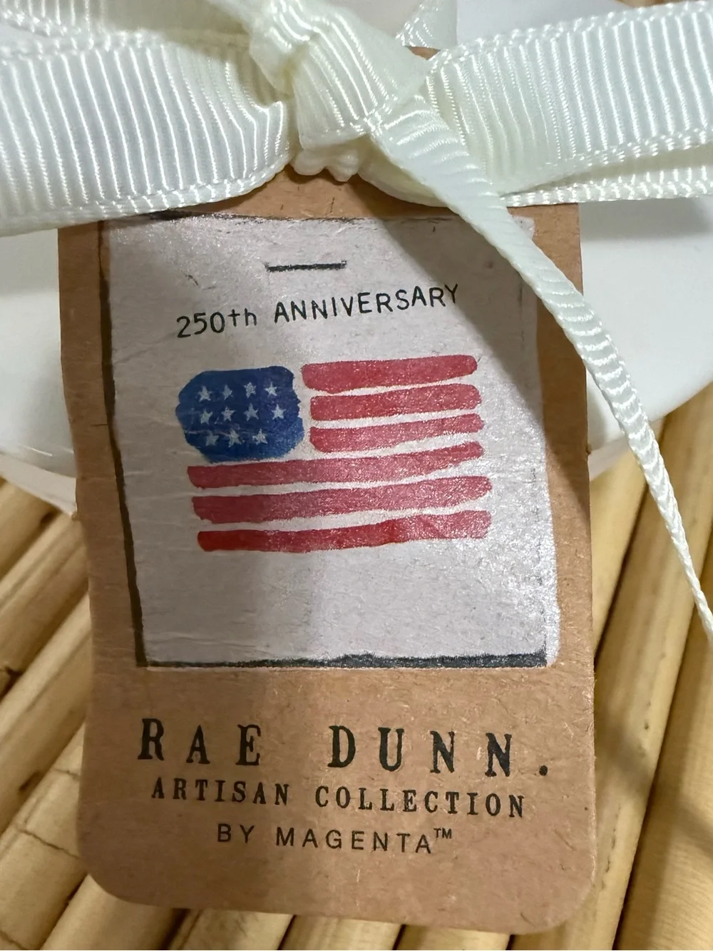 Rae Dunn  HOMEMADE Ceramic Canister Patriotic Red Stripes Blue Stars Lid 16 oz